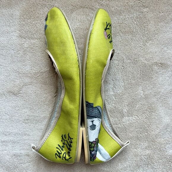 Rockit “White Rabbit” Green Printed Leather Ballet Flat Shoes Women EU 38 US 7.5 - Picture 4 of 16